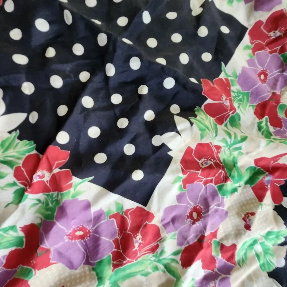 Bill Blass Vintage Women's Square Scarf Polka Dot Floral Black Red Purple Green